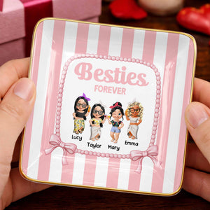 Besties Forever Cartoon-style Characters Jewelry Dish - Personalized Custom Jewelry Dish, Ceramic Dish, Square Shape - BST502_SCRF