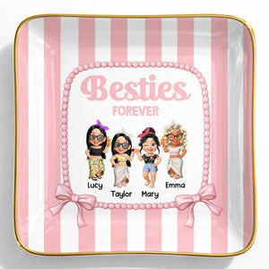 Besties Forever Cartoon-style Characters Jewelry Dish - Personalized Custom Jewelry Dish, Ceramic Dish, Square Shape - BST502_SCRF