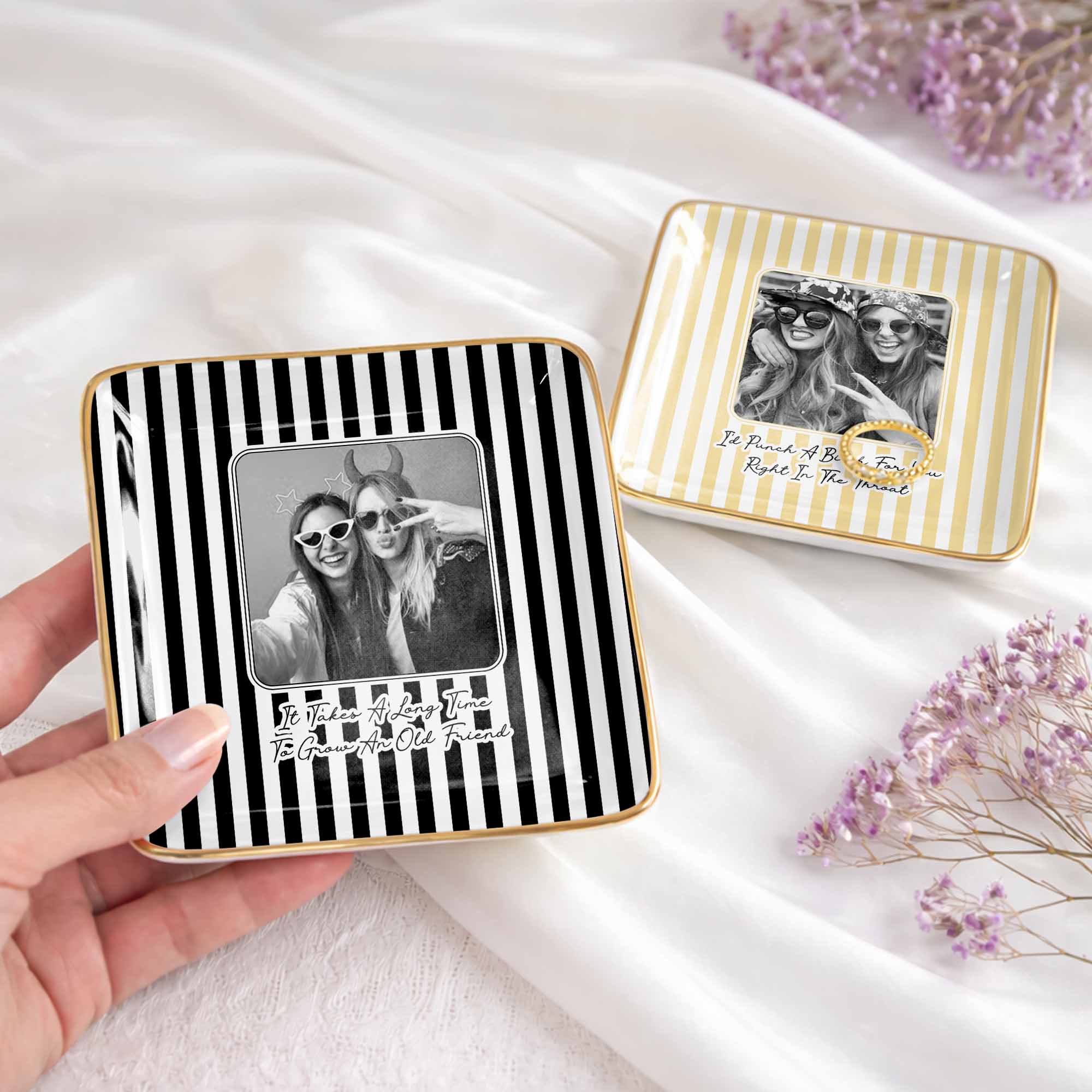 Thank You For Being My Unpaid Therapist, Striped Design - Personalized Custom Jewelry Dish, Ceramic Dish, Square Shape - BST504_SCRF