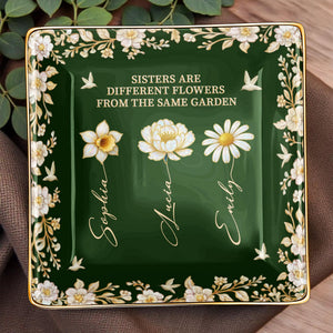 Sisters Different Flowers Same Garden - Personalized Custom Jewelry Dish, Ceramic Dish, Square Shape - BST508_SCRF