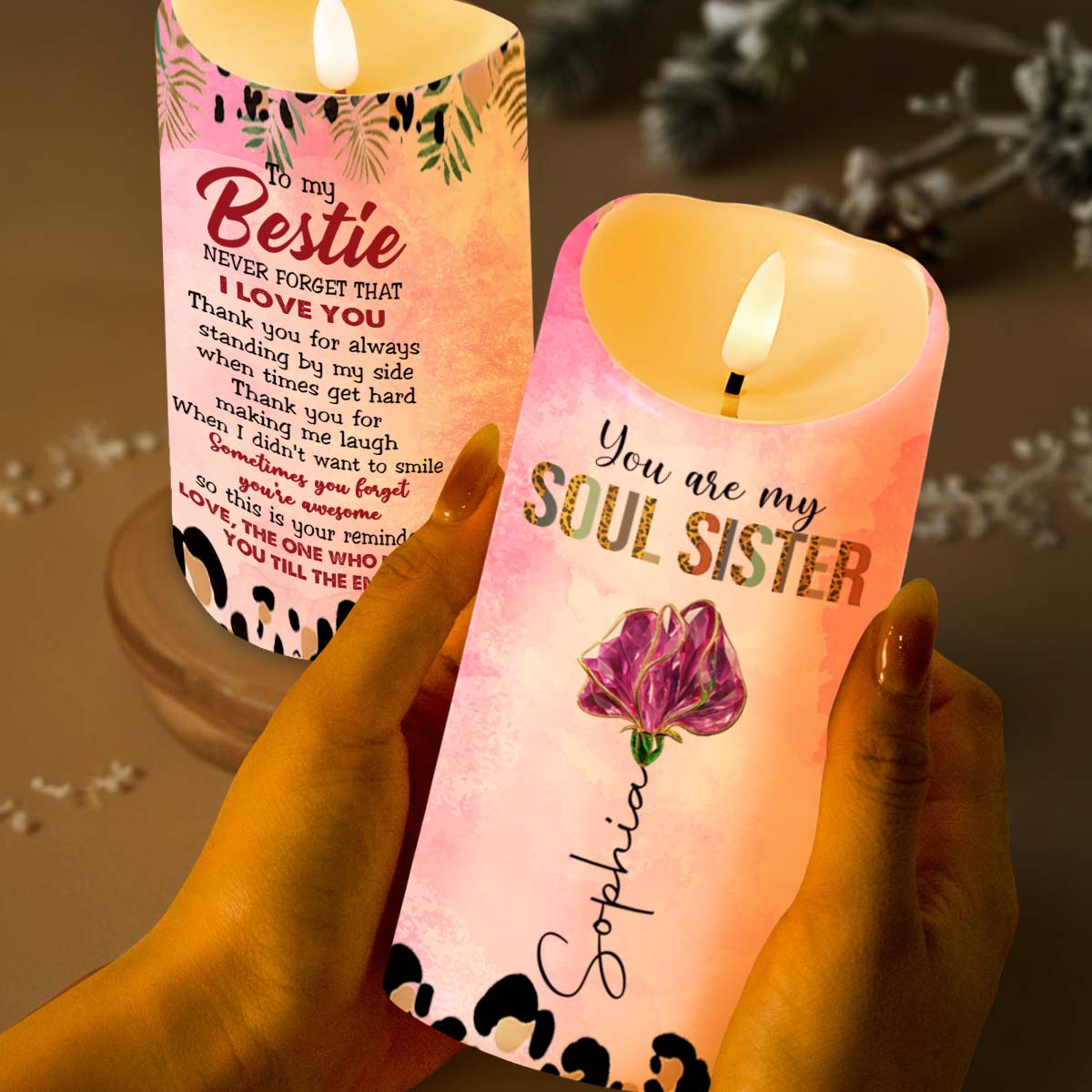 You Are My Soul Sister, To My Bestie, Paws And Flower - Personalized Custom LED Candle - BST531_LECA