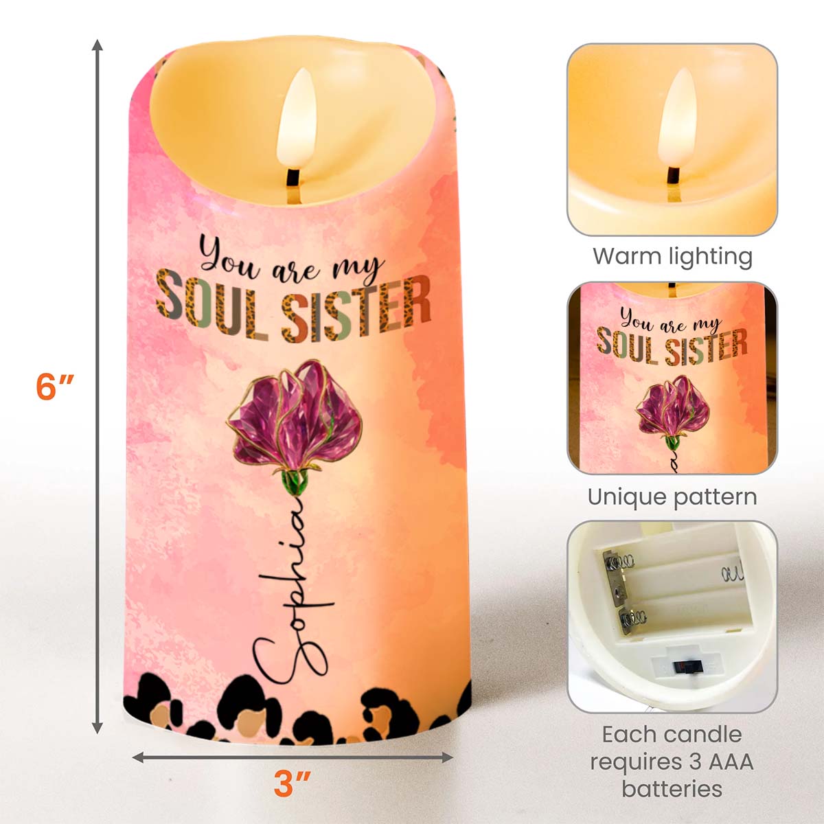 You Are My Soul Sister, To My Bestie, Paws And Flower - Personalized Custom LED Candle - BST531_LECA