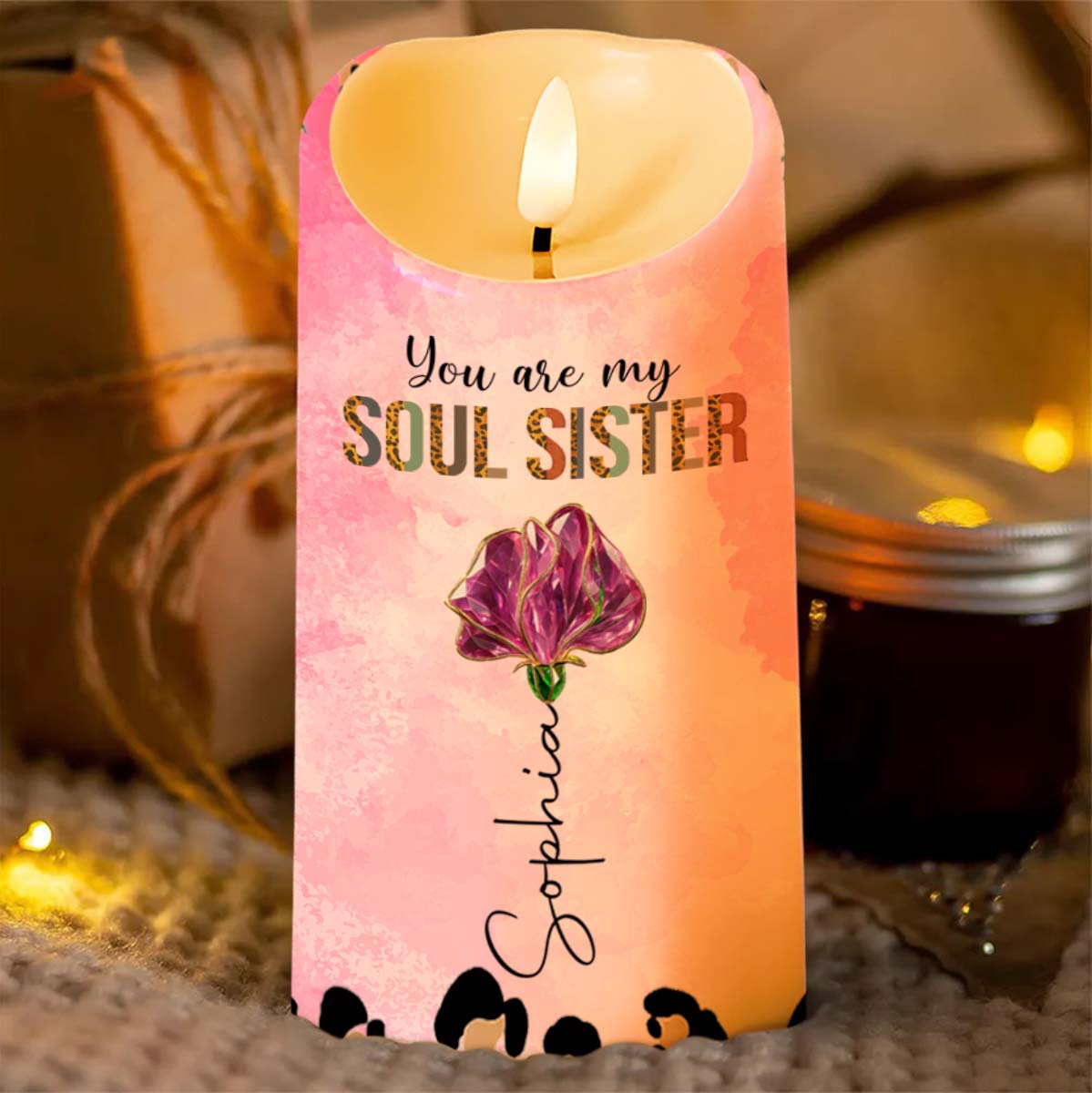 You Are My Soul Sister, To My Bestie, Paws And Flower - Personalized Custom LED Candle - BST531_LECA