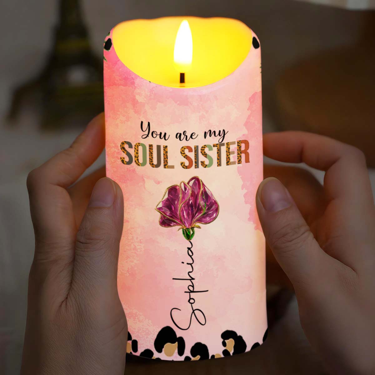 You Are My Soul Sister, To My Bestie, Paws And Flower - Personalized Custom LED Candle - BST531_LECA