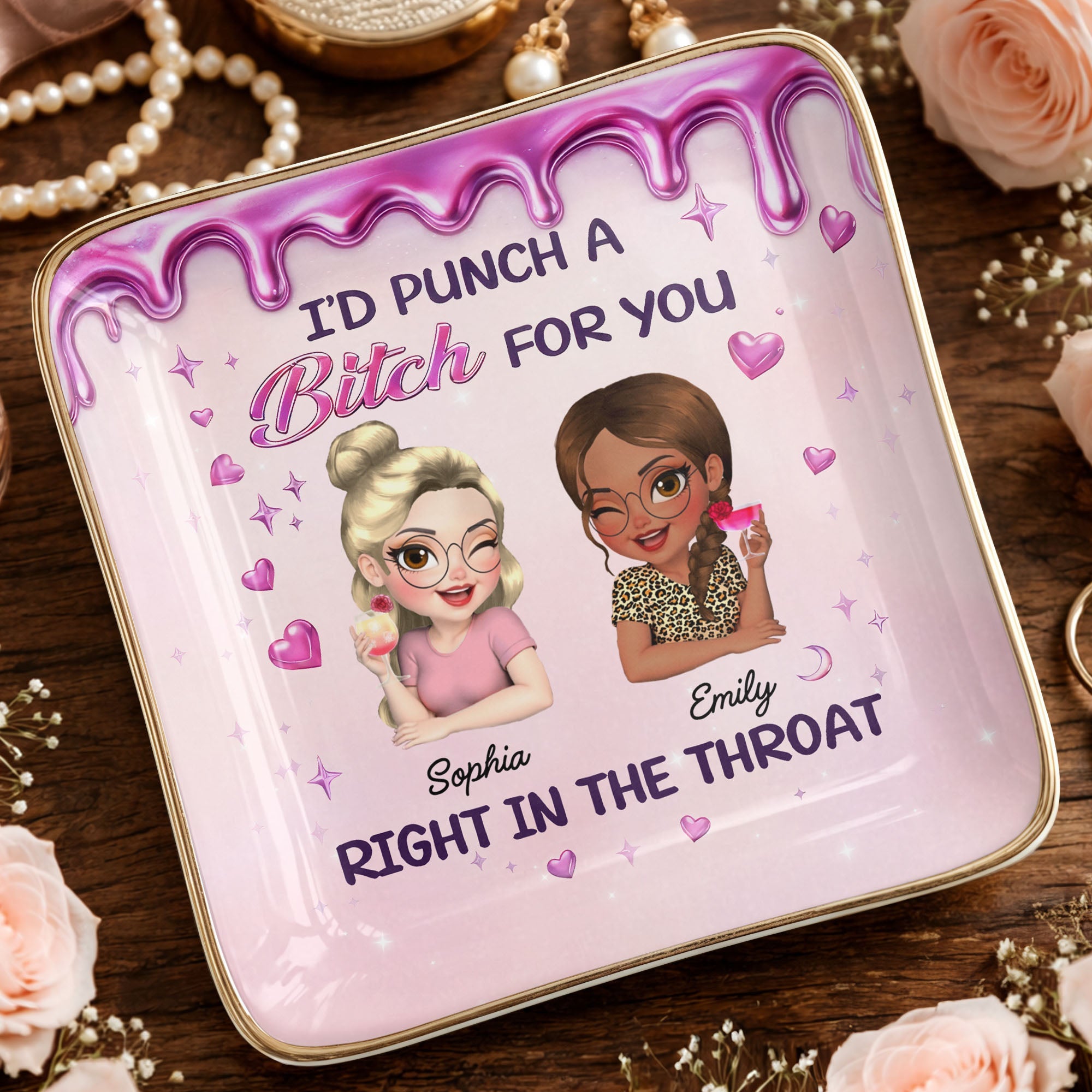 Id Punch A B*tch For You Girls Drinking Cocktails - Personalized Custom Jewelry Dish, Ceramic Dish, Square Shape - BST536_SCRF