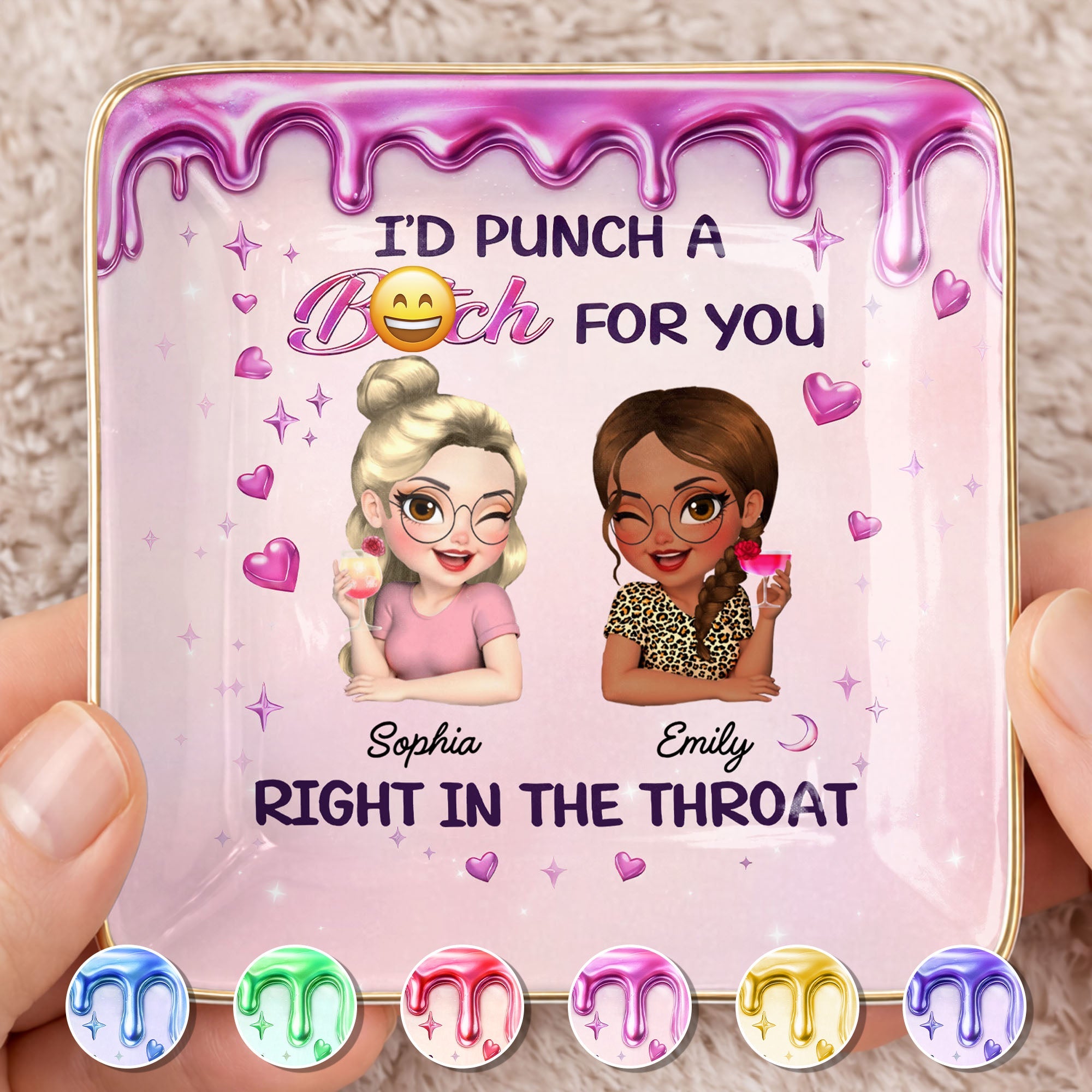 Id Punch A B*tch For You Girls Drinking Cocktails - Personalized Custom Jewelry Dish, Ceramic Dish, Square Shape - BST536_SCRF