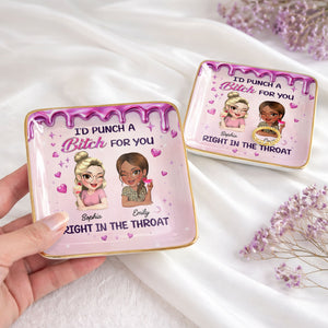 Id Punch A B*tch For You Girls Drinking Cocktails - Personalized Custom Jewelry Dish, Ceramic Dish, Square Shape - BST536_SCRF