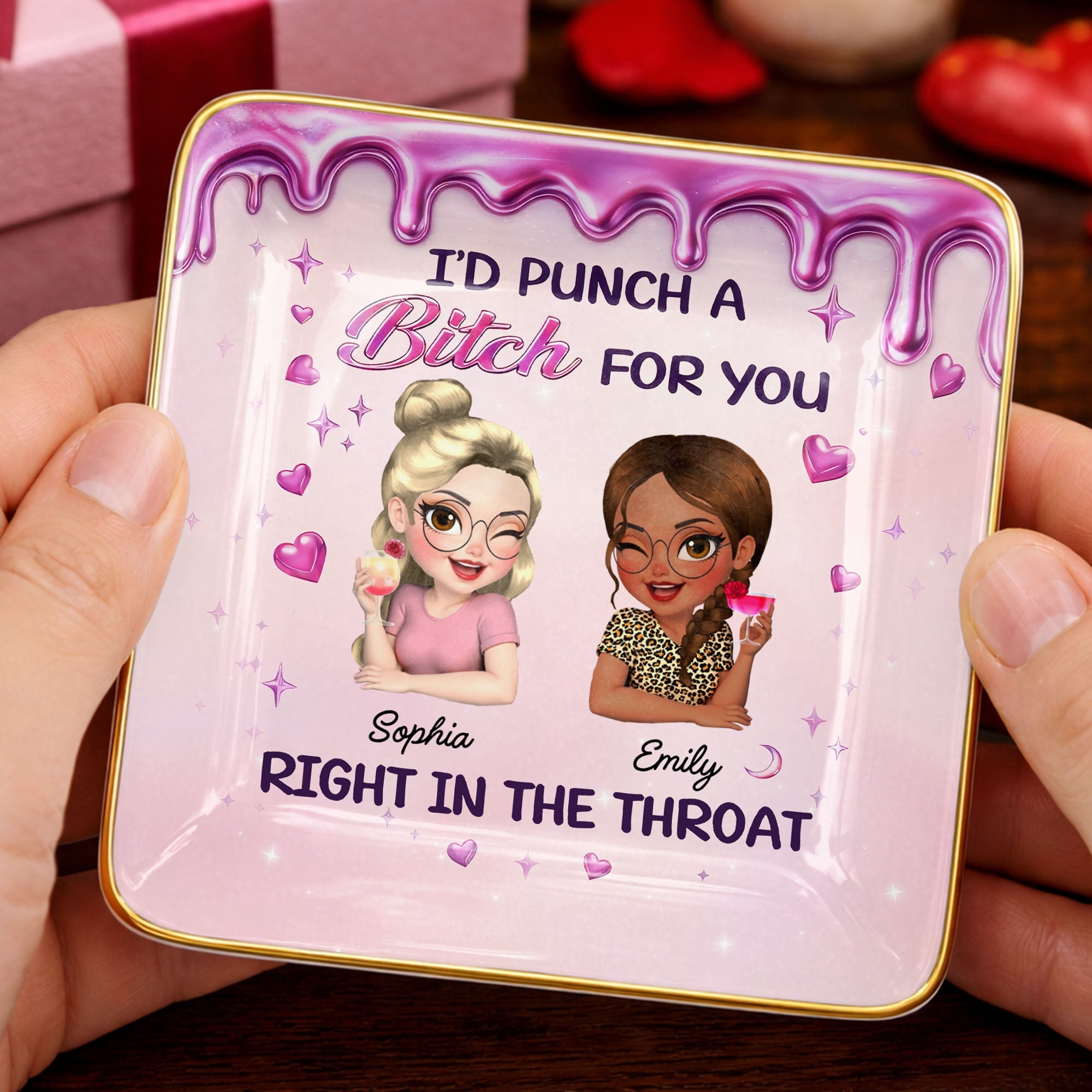 Id Punch A B*tch For You Girls Drinking Cocktails - Personalized Custom Jewelry Dish, Ceramic Dish, Square Shape - BST536_SCRF