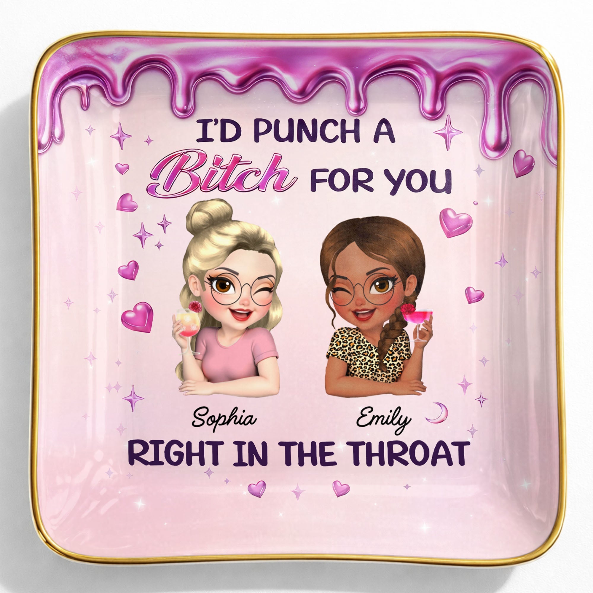 Id Punch A B*tch For You Girls Drinking Cocktails - Personalized Custom Jewelry Dish, Ceramic Dish, Square Shape - BST536_SCRF