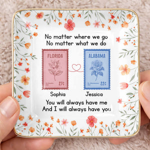 No Matter Where We Go Custom Postage Stamps And Flowers - Personalized Custom Jewelry Dish, Ceramic Dish, Square Shape - BST538_SCRF
