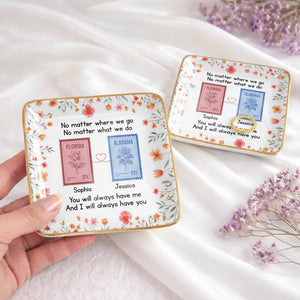 No Matter Where We Go Custom Postage Stamps And Flowers - Personalized Custom Jewelry Dish, Ceramic Dish, Square Shape - BST538_SCRF