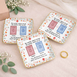No Matter Where We Go Custom Postage Stamps And Flowers - Personalized Custom Jewelry Dish, Ceramic Dish, Square Shape - BST538_SCRF