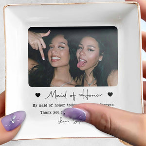 Maid Of Honor Today Sister Forever Custom Photo Hearts - Personalized Custom Jewelry Dish, Square Ceramic Dish - BST588_SCRD