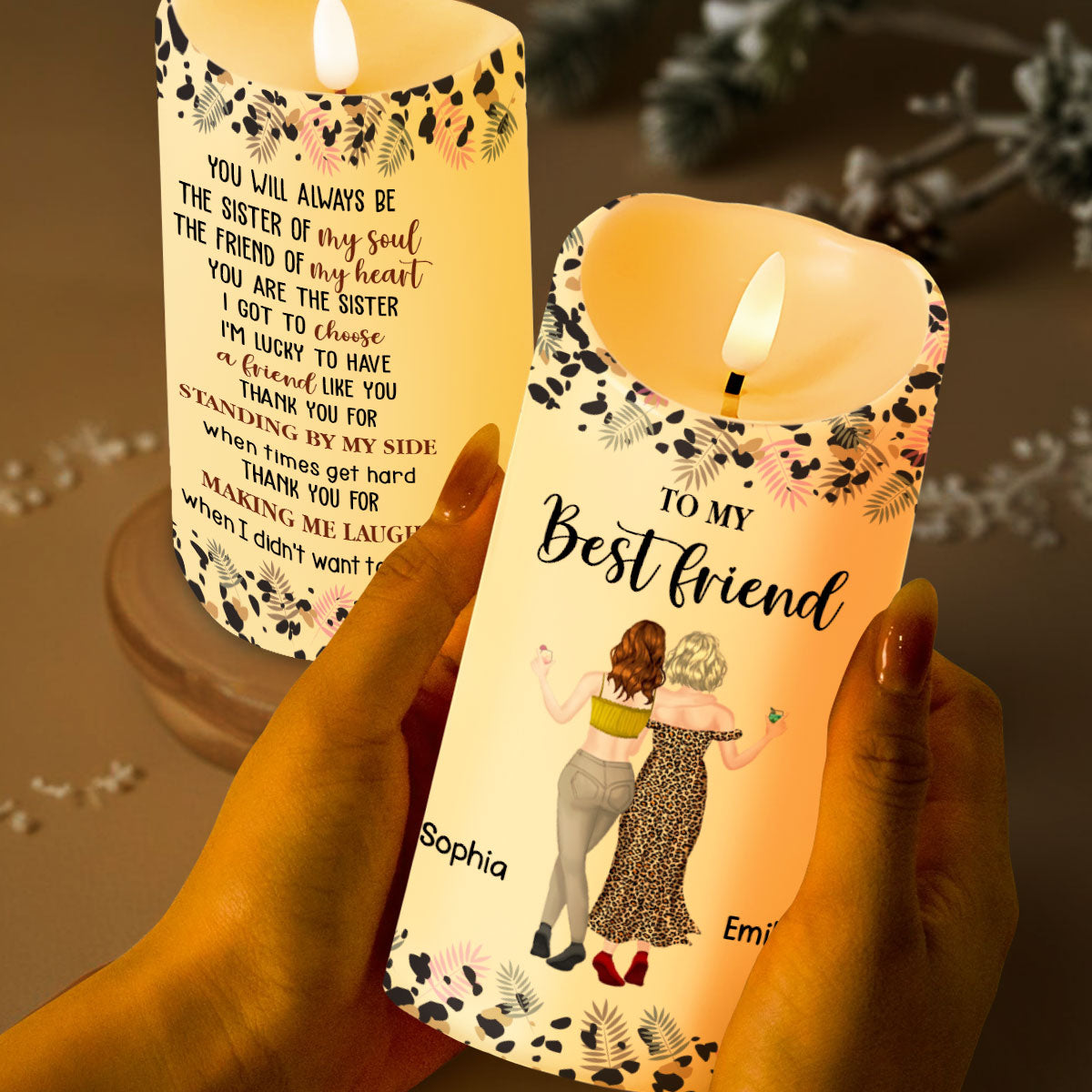 To My Best Friend Sister Of My Soul Leopard Print Friends - Personalized Custom LED Candle - BST597_LECA
