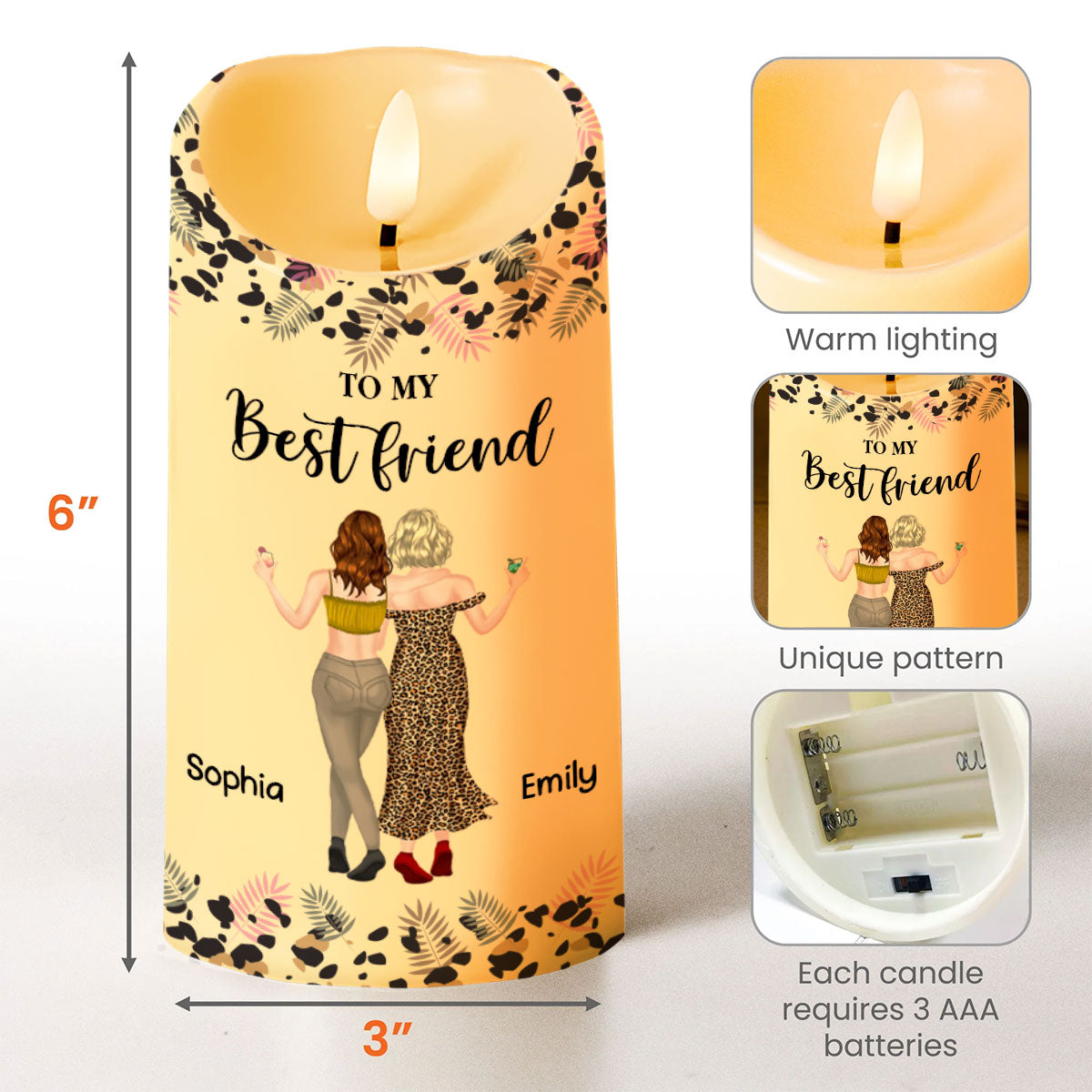 To My Best Friend Sister Of My Soul Leopard Print Friends - Personalized Custom LED Candle - BST597_LECA