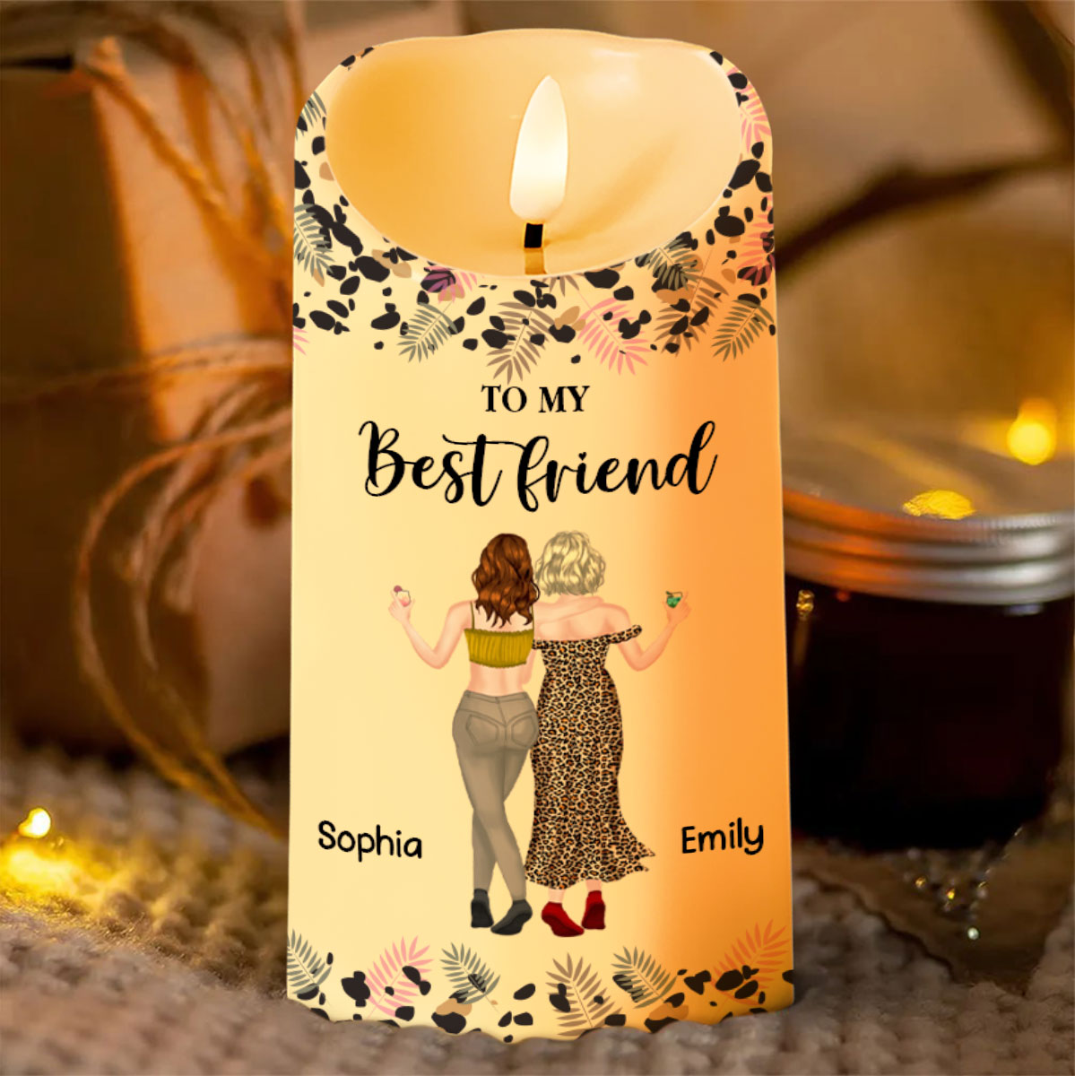 To My Best Friend Sister Of My Soul Leopard Print Friends - Personalized Custom LED Candle - BST597_LECA