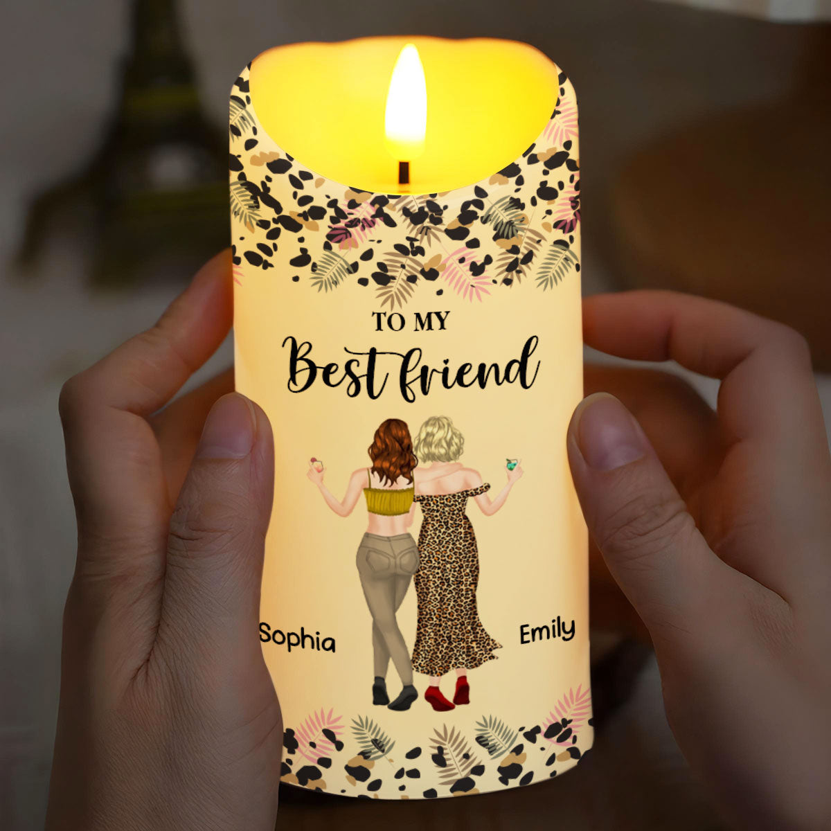 To My Best Friend Sister Of My Soul Leopard Print Friends - Personalized Custom LED Candle - BST597_LECA