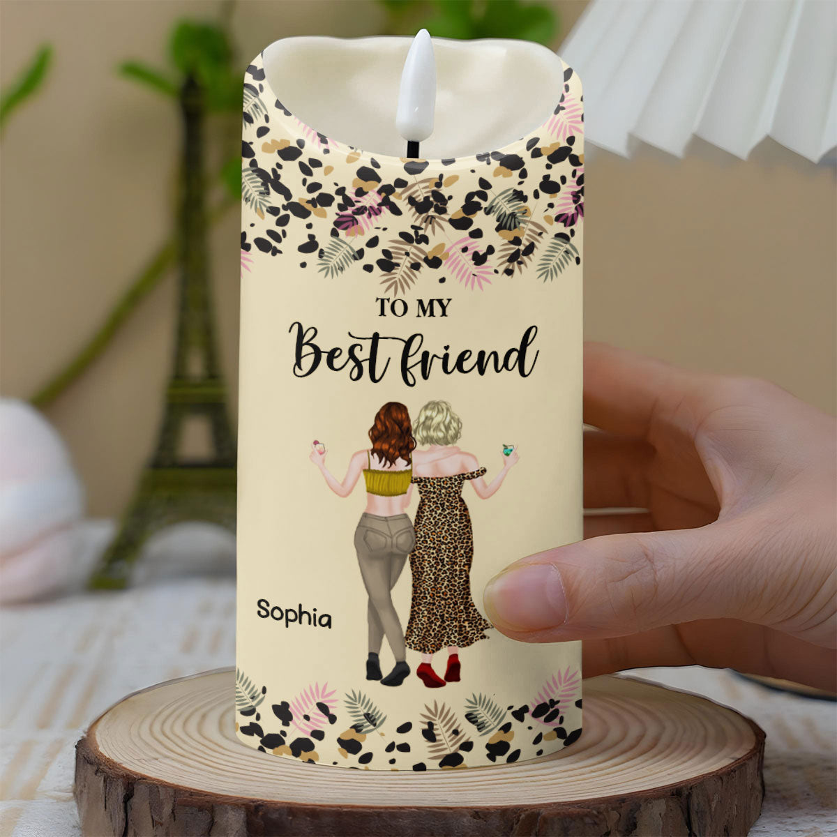 To My Best Friend Sister Of My Soul Leopard Print Friends - Personalized Custom LED Candle - BST597_LECA