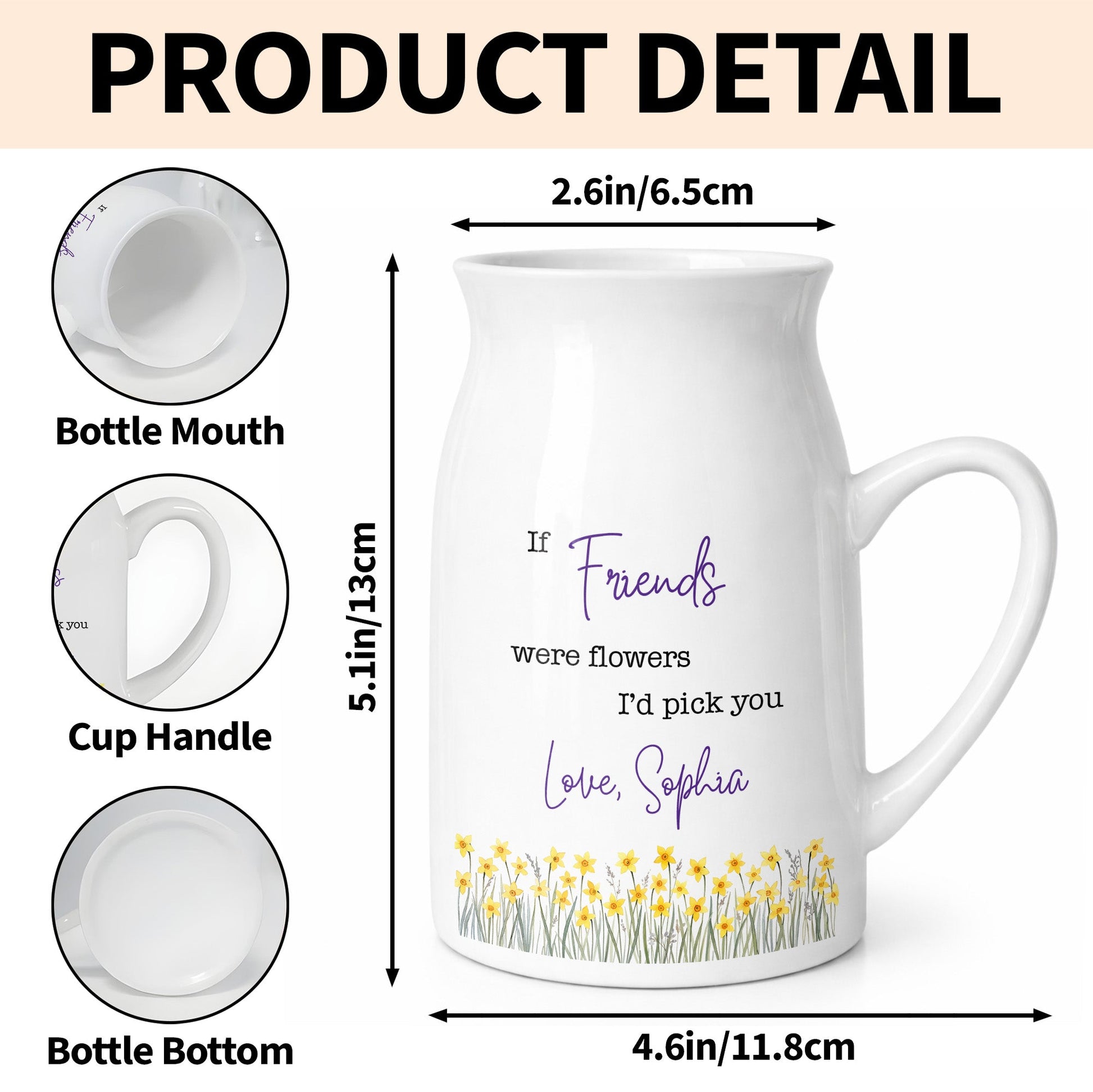 If Friends Were Flowers I'd Pick You With Birth Month Flowers - Personalized Ceramic Flower Vase