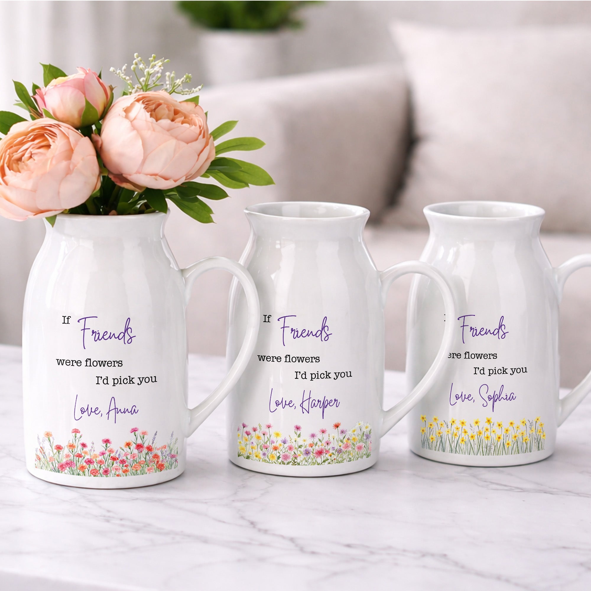 If Friends Were Flowers I'd Pick You With Birth Month Flowers - Personalized Ceramic Flower Vase