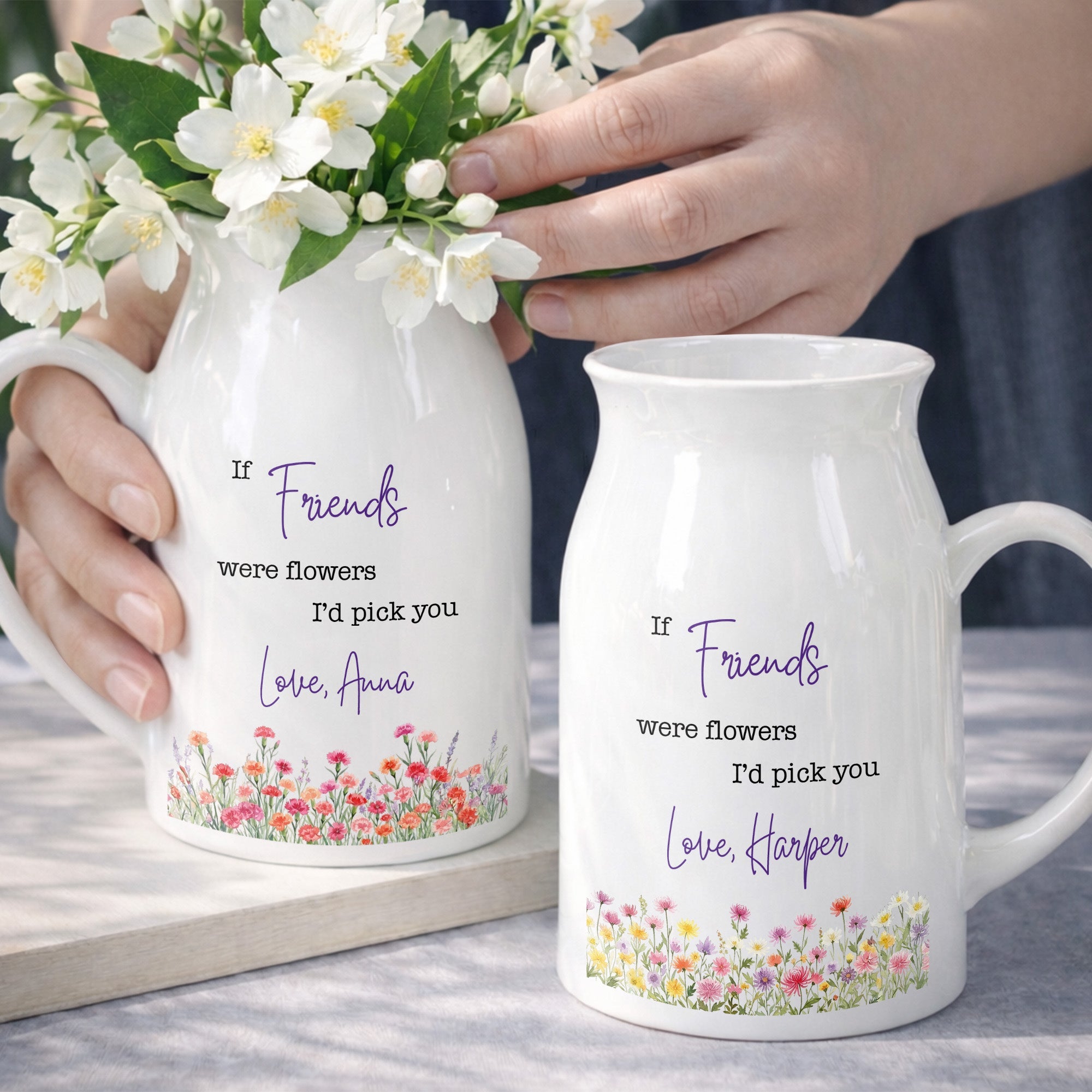 If Friends Were Flowers I'd Pick You With Birth Month Flowers - Personalized Ceramic Flower Vase