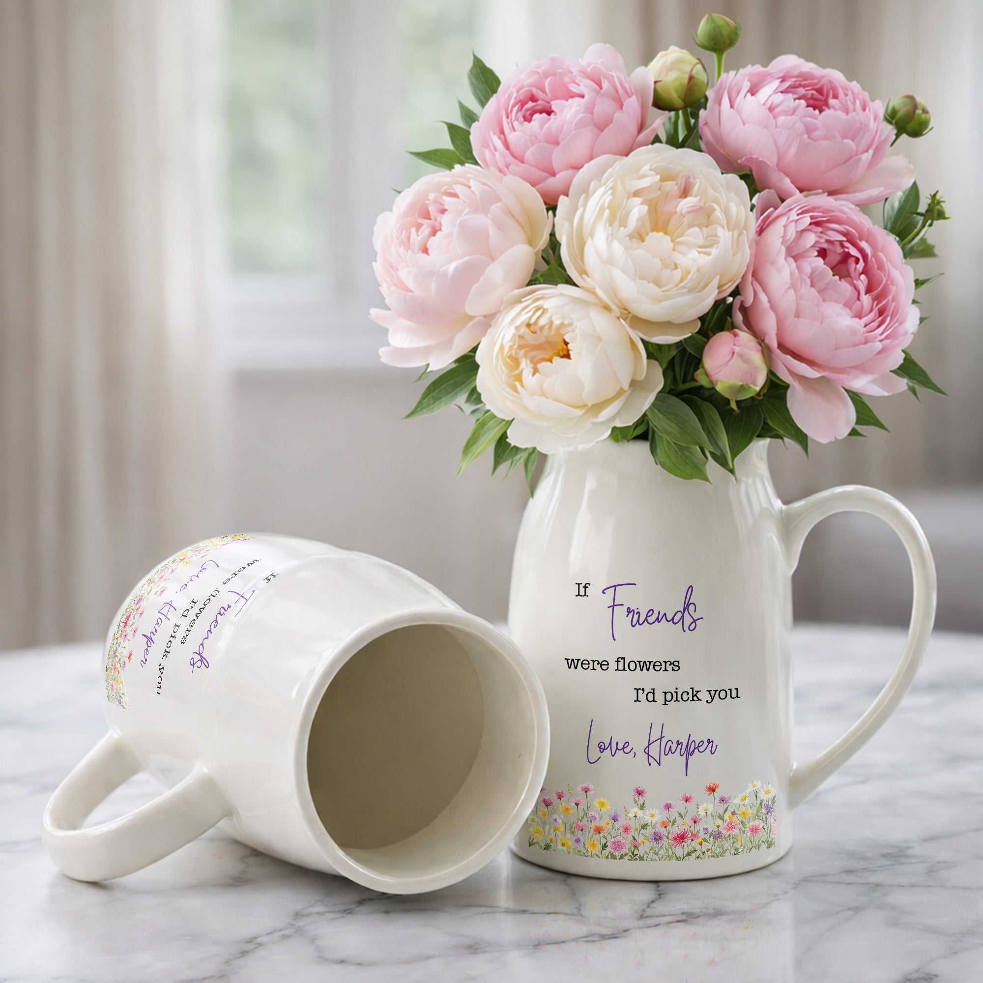 If Friends Were Flowers I'd Pick You With Birth Month Flowers - Personalized Ceramic Flower Vase