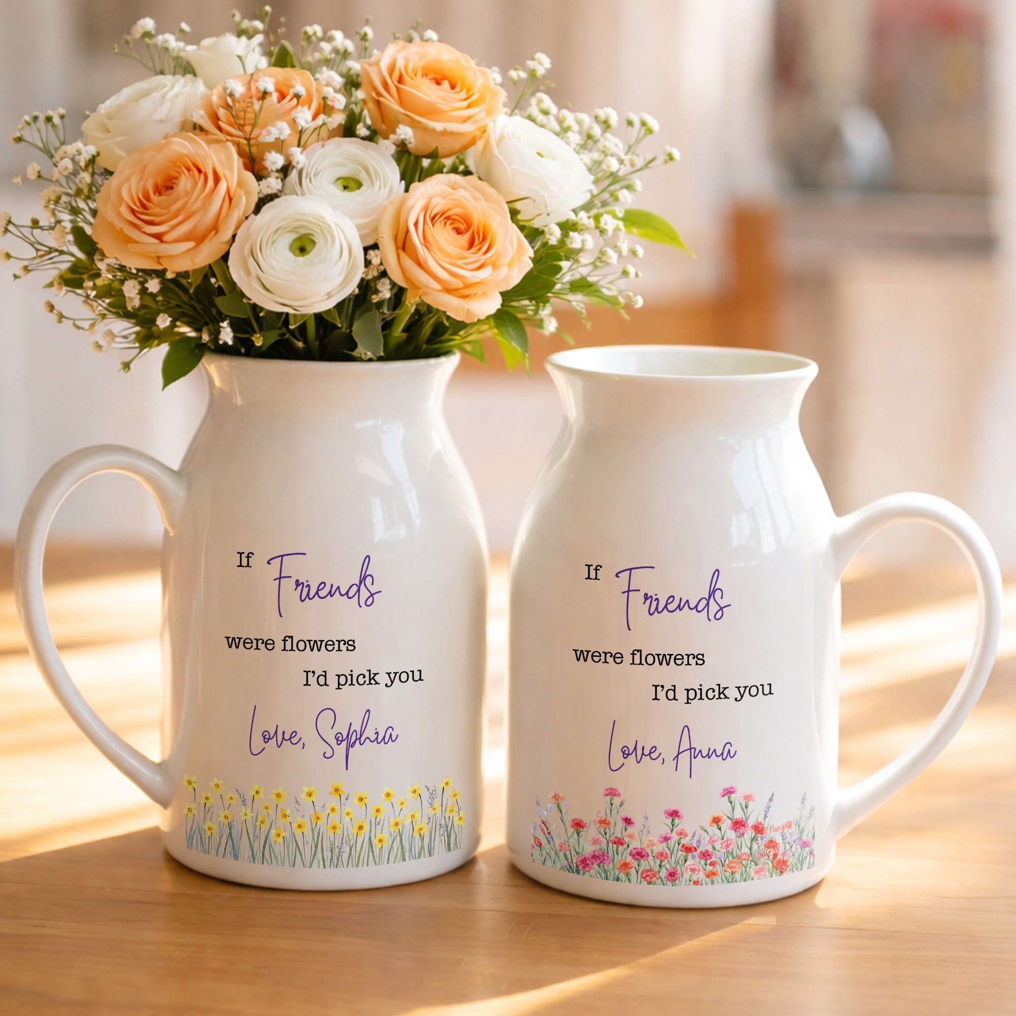 If Friends Were Flowers I'd Pick You With Birth Month Flowers - Personalized Ceramic Flower Vase