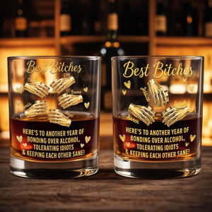 Best B*tches Bonding Over Alcohol Holding Hands And Hearts - Personalized Custom Whiskey Glass - BST659_RWG