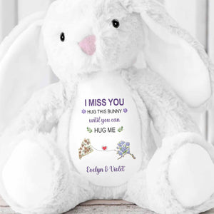 I Miss You Hug This Bear With Custom State Art And Flowers - Personalized Stuffed Bunny - BST686_BUN