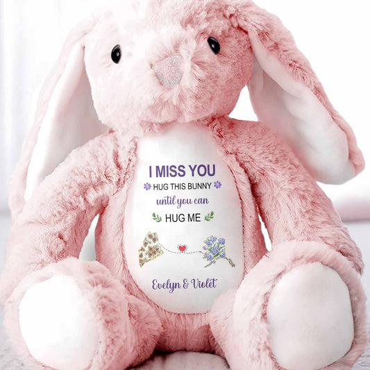 I Miss You Hug This Bear With Custom State Art And Flowers - Personalized Stuffed Bunny - BST686_BUN