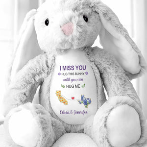 I Miss You Hug This Bear With Custom State Art And Flowers - Personalized Stuffed Bunny - BST686_BUN