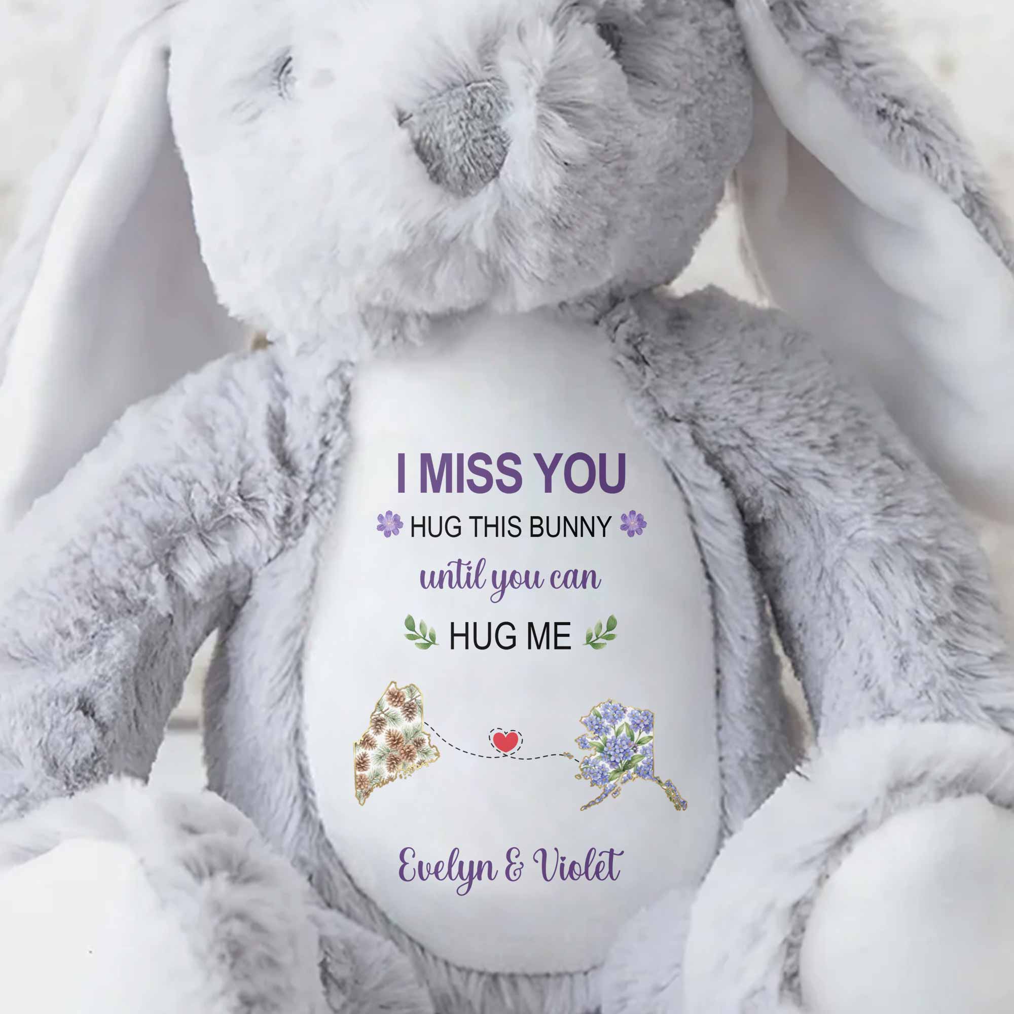 I Miss You Hug This Bear With Custom State Art And Flowers - Personalized Stuffed Bunny - BST686_BUN