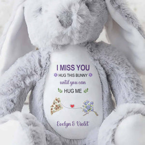 I Miss You Hug This Bear With Custom State Art And Flowers - Personalized Stuffed Bunny - BST686_BUN