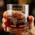 Never Too Far To Drink Together Leopard Pattern States Art - Personalized Custom Whiskey Glass - BST769_RWG