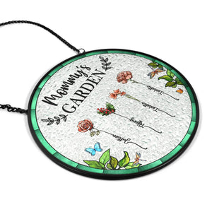 Stained glass suncatcher hanging in a window