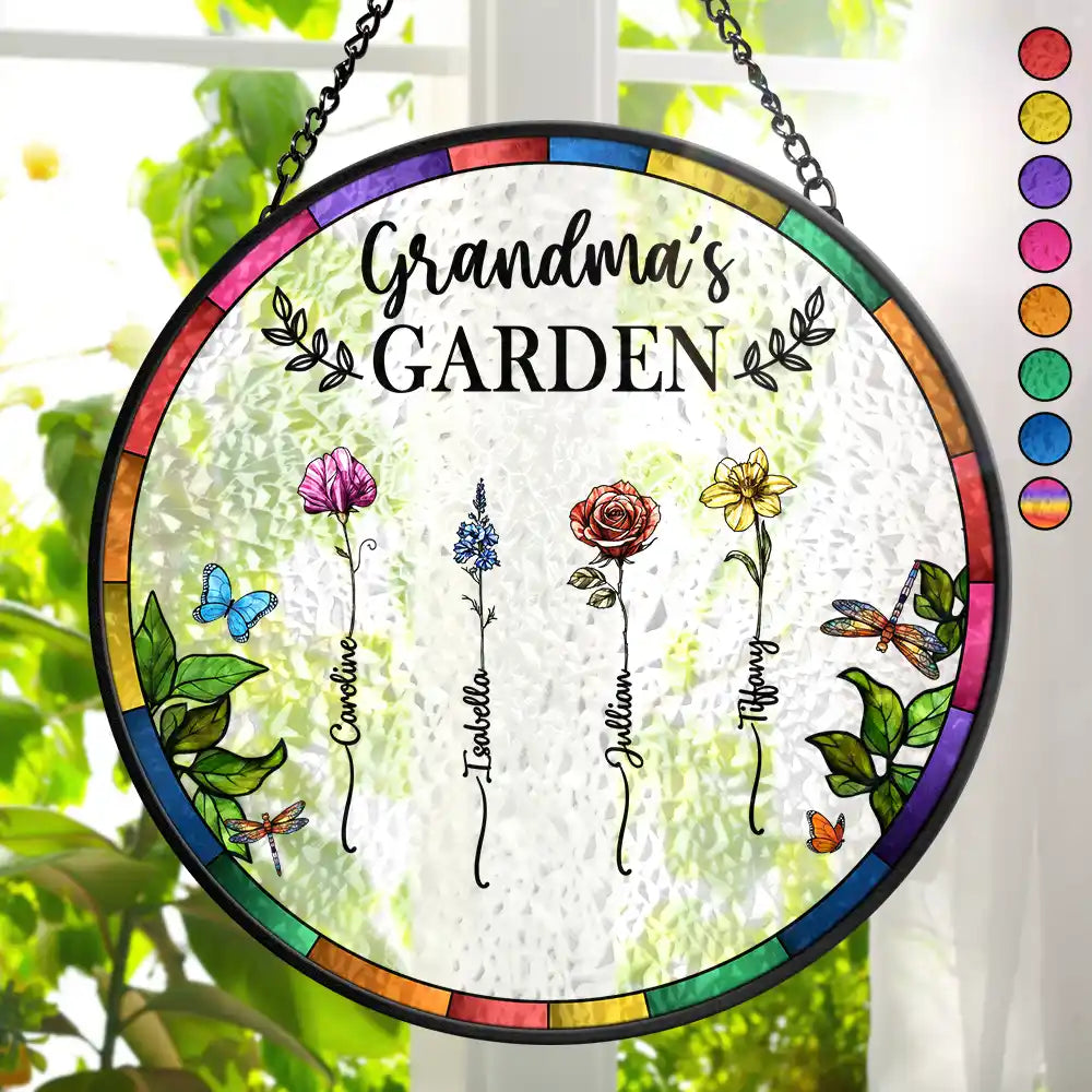 Birth Flower Grandma's Garden personalized stained glass suncatcher