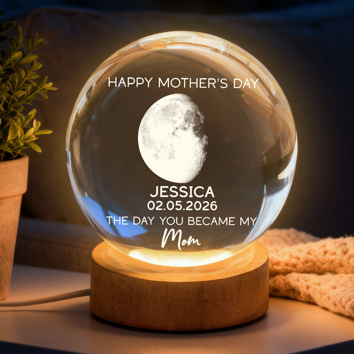 The Days You Became Our Mom Custom Moon Phase - Personalized Crystal Ball LED Night Light