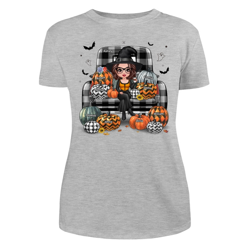Buffalo Plaid Halloween Truck Pumpkin Doll Grandma Mom Witch Personalized Shirt