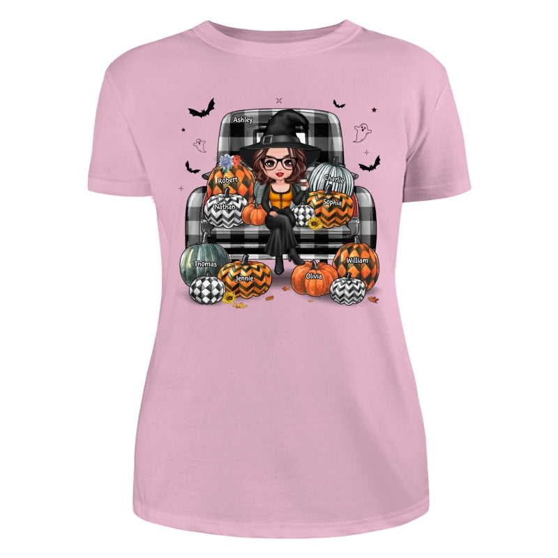 Buffalo Plaid Halloween Truck Pumpkin Doll Grandma Mom Witch Personalized Shirt