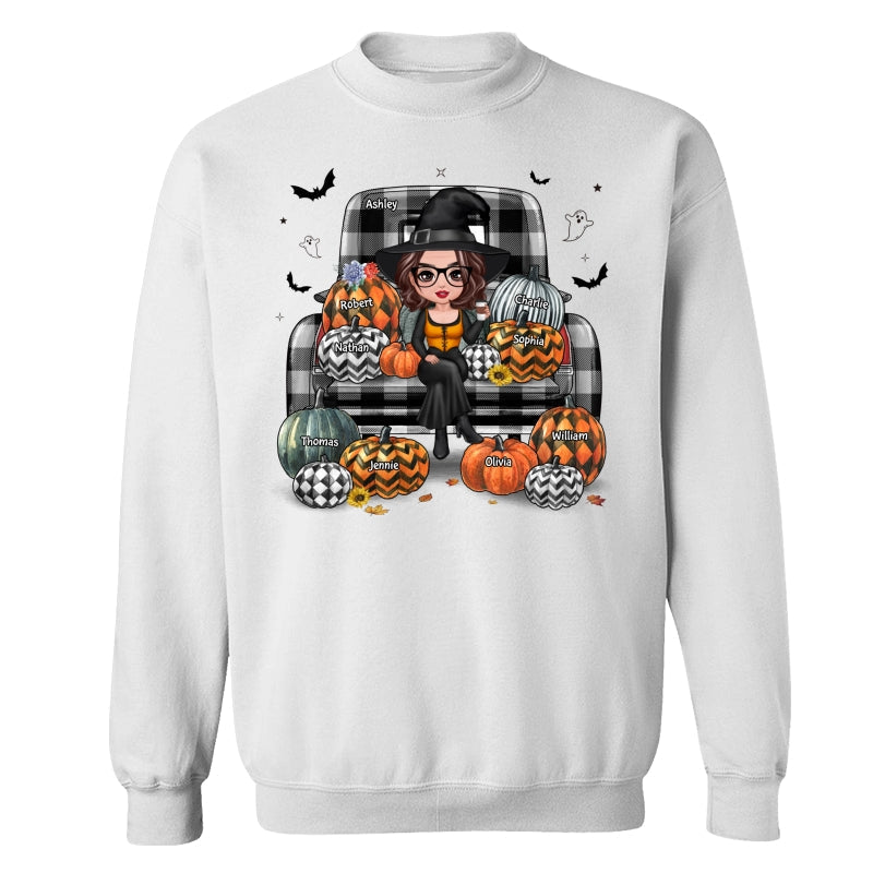 Buffalo Plaid Halloween Truck Pumpkin Doll Grandma Mom Witch Personalized Shirt