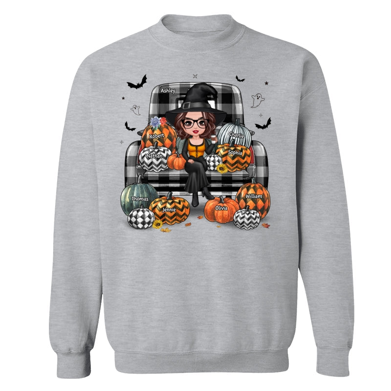 Buffalo Plaid Halloween Truck Pumpkin Doll Grandma Mom Witch Personalized Shirt