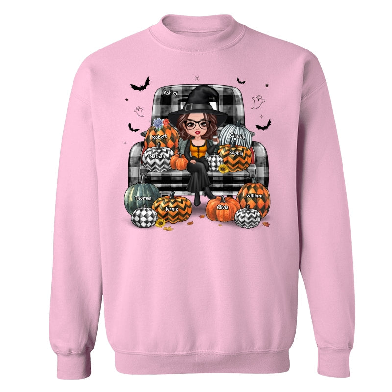 Buffalo Plaid Halloween Truck Pumpkin Doll Grandma Mom Witch Personalized Shirt