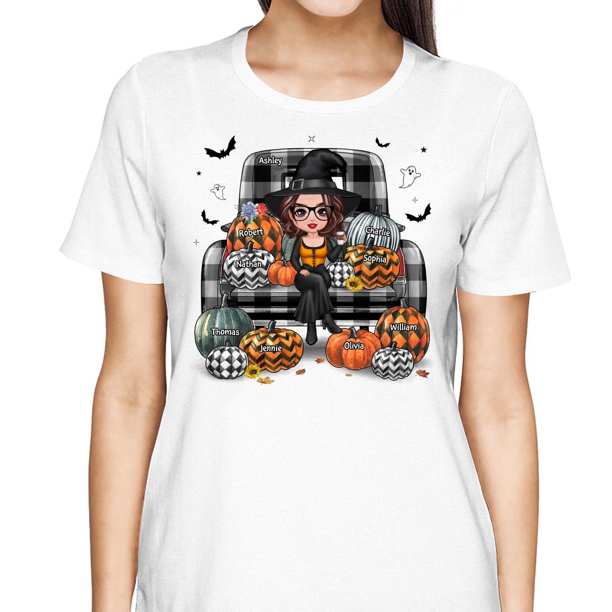 Buffalo Plaid Halloween Truck Pumpkin Doll Grandma Mom Witch Personalized Shirt
