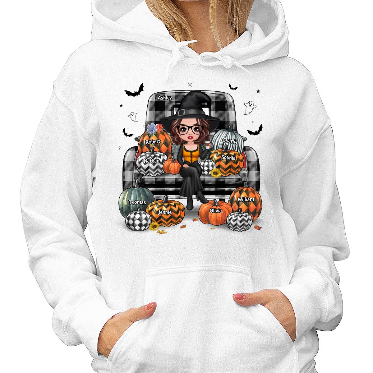 Buffalo Plaid Halloween Truck Pumpkin Doll Grandma Mom Witch Personalized Shirt