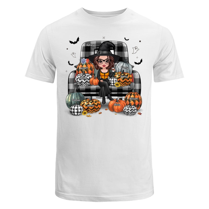 Buffalo Plaid Halloween Truck Pumpkin Doll Grandma Mom Witch Personalized Shirt