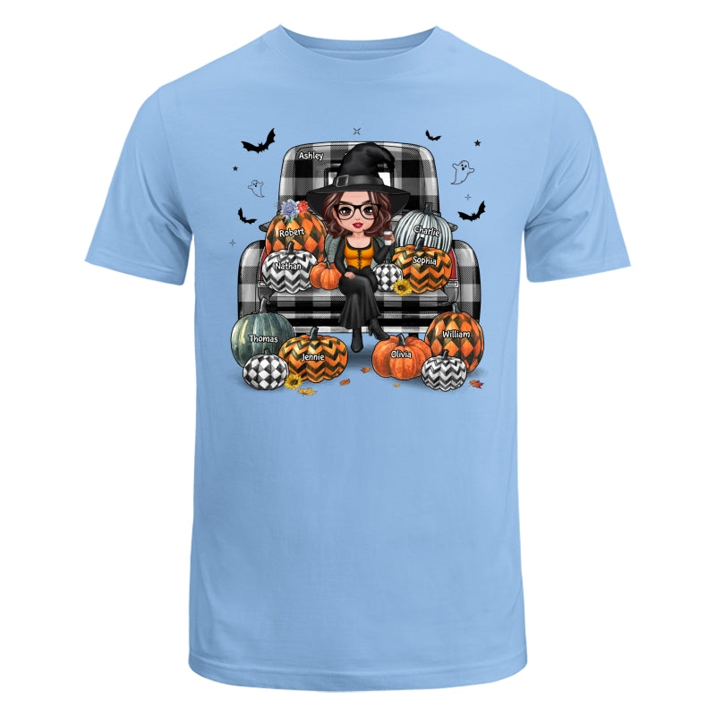 Buffalo Plaid Halloween Truck Pumpkin Doll Grandma Mom Witch Personalized Shirt