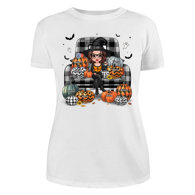 Buffalo Plaid Halloween Truck Pumpkin Doll Grandma Mom Witch Personalized Shirt
