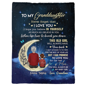 Grandma Grandkids On Moon Christmas Personalized Fleece Blanket