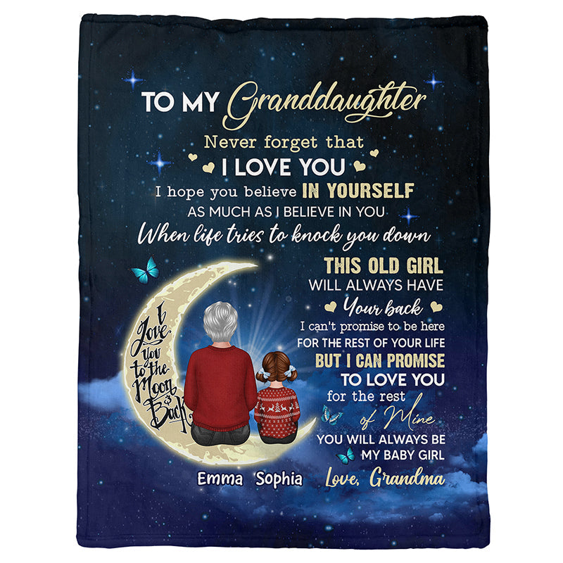 Grandma Grandkids On Moon Christmas Personalized Fleece Blanket