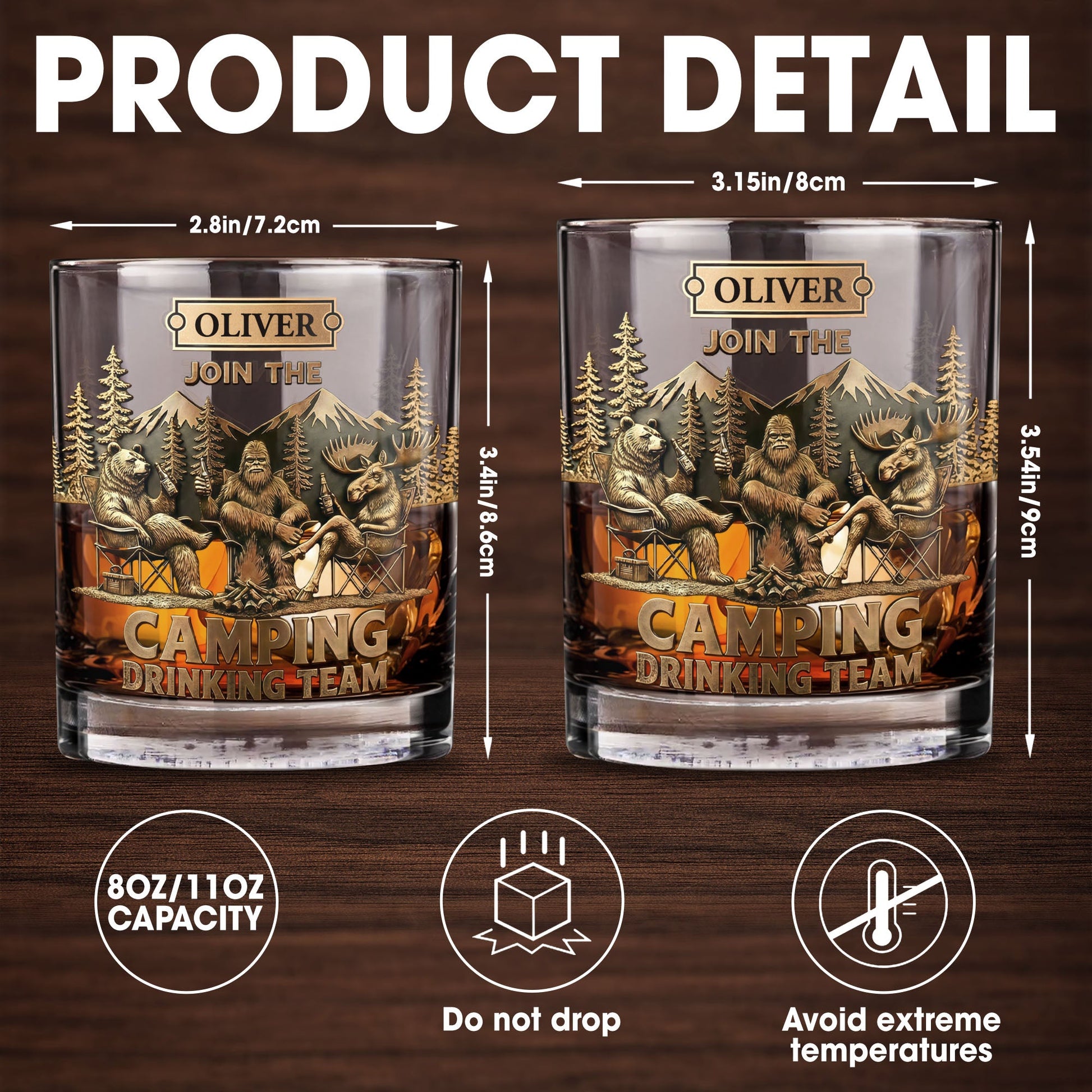 Join The Camping Drinking Team, Bigfoot and Bear Design - Personalized Custom Whiskey Glass - CAMP010_RWG